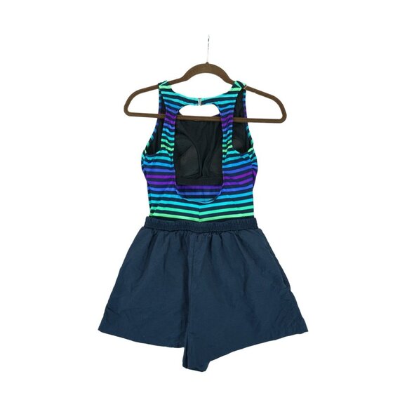 Orvis Swimsuit Women's 12 One Piece Striped Multicolor Shorts Tank Ribbed Modest - Picture 2 of 5